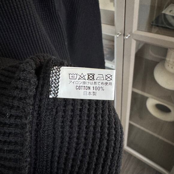 Iron Heart Waffle Knit Black Henley Long Sleeve Shirt M NEW Button Slim Pullover - Picture 7 of 7